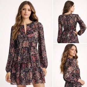 Abercrombie & Fitch Floral Boho Mini Dress Sheer Long Sleeve Fit & Flare Size S